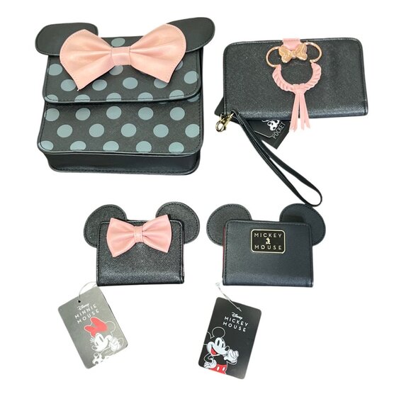 Disney Handbags - Disney Mickey & Minnie Mouse Polka Dot Crossbody Bag & 3 Wallet Bundle Gift Set